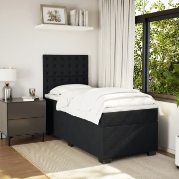 Pat box spring cu saltea, negru, 90x190 cm, catifea - Img 3