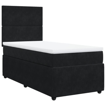 Pat box spring cu saltea, negru, 90x200 cm, catifea - Img 2