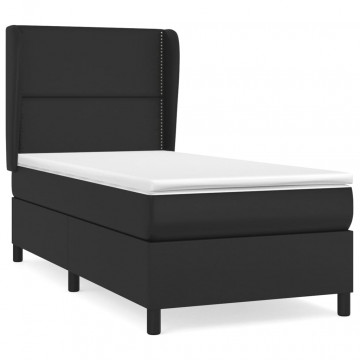 Pat box spring cu saltea, negru, 90x200 cm, piele ecologică - Img 2