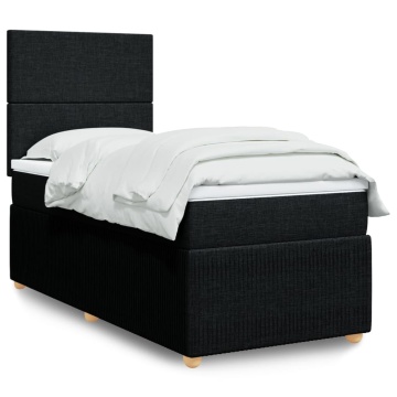 Pat box spring cu saltea, negru, 90x200 cm, textil - Img 1