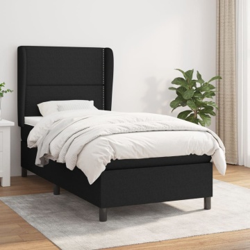Pat box spring cu saltea, negru, 90x200 cm, textil - Img 1