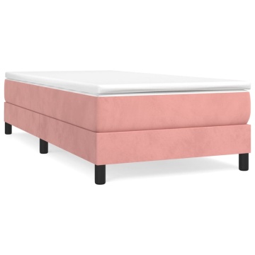 Pat box spring cu saltea, roz, 100x200 cm, catifea - Img 2