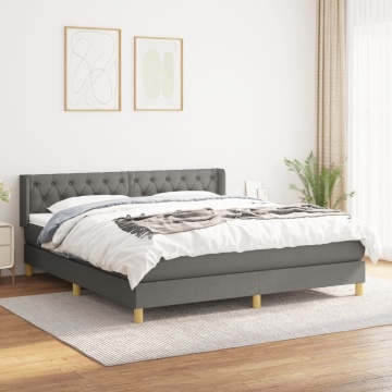 Pat continental cu saltea, gri închis, 160x200 cm, țesătură - Img 1