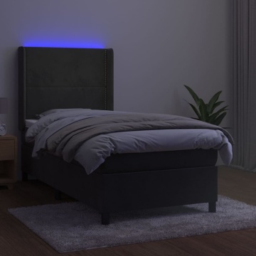 Pat continental cu saltea și LED, gri închis, 80x200 cm catifea - Img 3