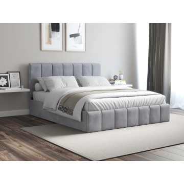 Pat Cozy cu saltea, 140x200 cm, gri deschis, suport saltea din PAL - Img 1