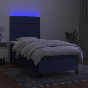 Pat cu arcuri, saltea și LED, albastru, 90x200 cm, textil - Img 4