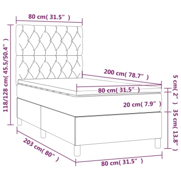 Pat cu arcuri, saltea și LED, gri deschis, 80x200 cm, textil - Img 7