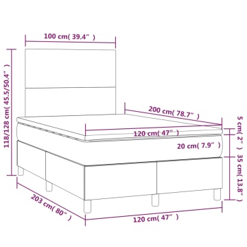 Pat cu arcuri, saltea și LED, gri închis, 120x200 cm, textil - Img 7
