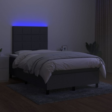 Pat cu arcuri, saltea și LED, gri închis, 120x200 cm, textil - Img 4