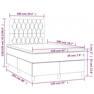 Pat cu arcuri, saltea și LED, gri închis, 120x200 cm, textil - Img 7