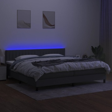 Pat cu arcuri, saltea și LED, gri închis, 200x200 cm, textil - Img 4