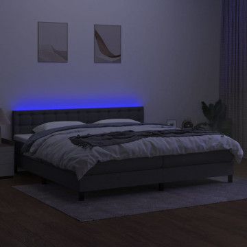 Pat cu arcuri, saltea și LED, gri închis, 200x200 cm, textil - Img 4