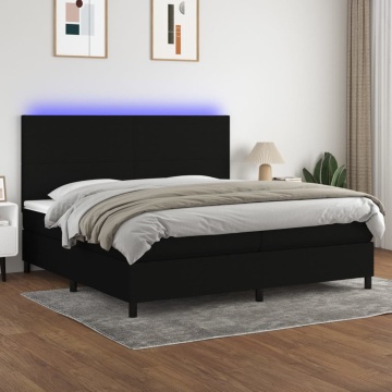 Pat cu arcuri, saltea și LED, negru, 200x200 cm, textil - Img 1