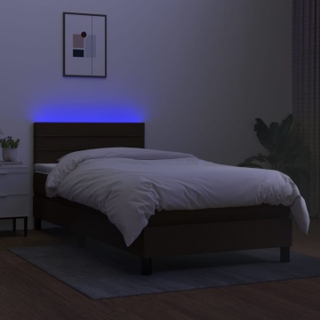 Pat cu arcuri, saltea și LED, negru, 90x190 cm, textil - Img 4