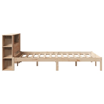 Pat cu bibliotecă fără saltea, 120x190 cm, lemn masiv de pin - Img 6