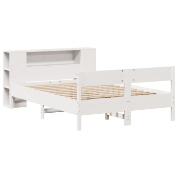 Pat cu bibliotecă fără saltea, alb, 120x190 cm, lemn masiv pin - Img 3
