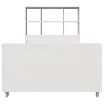 Pat cu bibliotecă fără saltea, alb, 90x200 cm, lemn masiv - Img 4