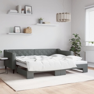 Pat de zi cu extensie, gri închis, 90x200 cm, textil - Img 1