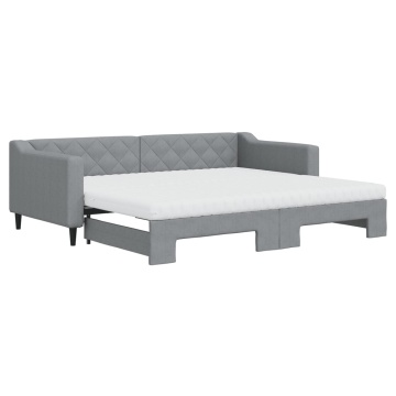 Pat de zi cu extensie și saltele, gri deschis 90x200 cm textil - Img 2