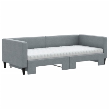 Pat de zi cu extensie și saltele, gri deschis 90x200 cm textil - Img 3