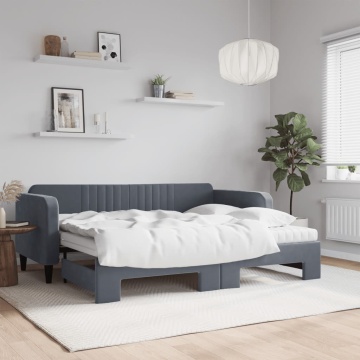 Pat de zi cu extensie și saltele, gri închis 90x200 cm catifea - Img 1