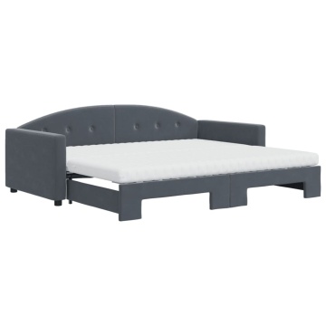 Pat de zi cu extensie și saltele, gri închis 90x200 cm catifea - Img 2