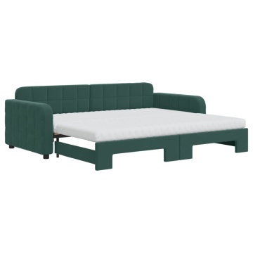 Pat de zi cu extensie și saltele verde închis 90x200 cm catifea - Img 2