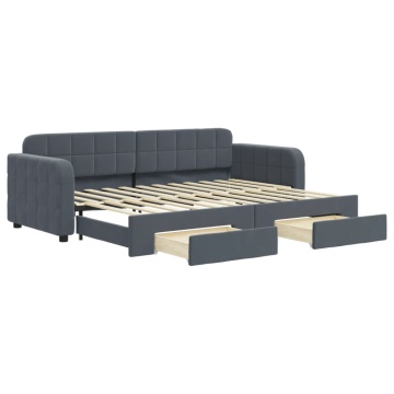 Pat de zi cu extensie și sertare gri închis 80x200 cm catifea - Img 2
