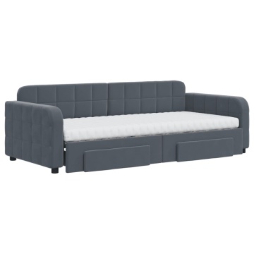 Pat de zi cu extensie și sertare gri închis 90x200 cm catifea - Img 3