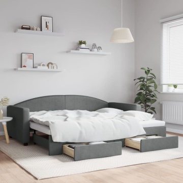 Pat de zi cu extensie și sertare, gri închis, 90x200 cm textil - Img 1