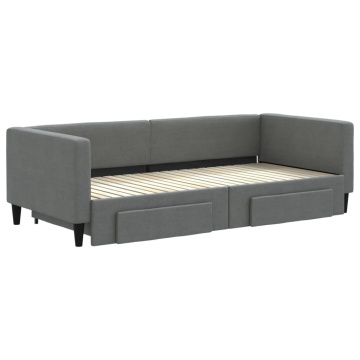 Pat de zi cu extensie și sertare, gri închis, 90x200 cm textil - Img 3
