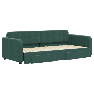 Pat de zi cu extensie și sertare verde închis 90x200 cm catifea - Img 3