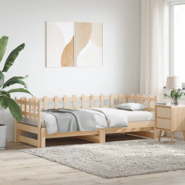 Pat de zi extensibil, 2x(80x200) cm, lemn masiv de pin - Img 1