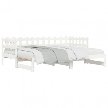 Pat de zi extensibil, alb, 2x(90x190) cm, lemn masiv de pin - Img 2