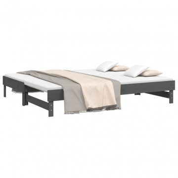 Pat de zi extensibil, gri, 2x(90x200) cm, lemn masiv de pin - Img 3