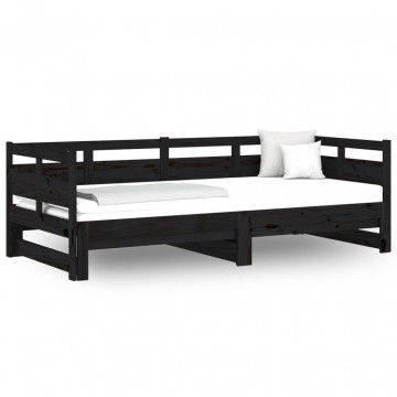 Pat de zi extensibil, negru, 2x(80x200) cm, lemn masiv de pin - Img 2