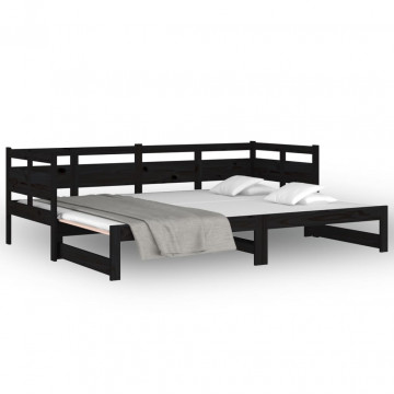 Pat de zi extensibil, negru, 2x(80x200) cm, lemn masiv de pin - Img 8