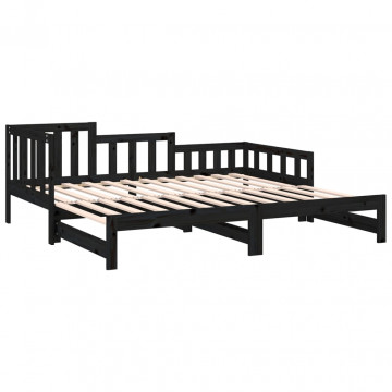 Pat de zi extensibil negru 2x(80x200) cm lemn masiv de pin - Img 6