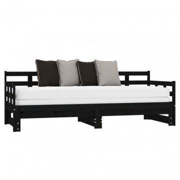 Pat de zi extensibil, negru, 2x(90x190) cm, lemn masiv de pin - Img 4