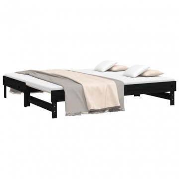 Pat de zi extensibil, negru, 2x(90x190) cm, lemn masiv de pin - Img 3