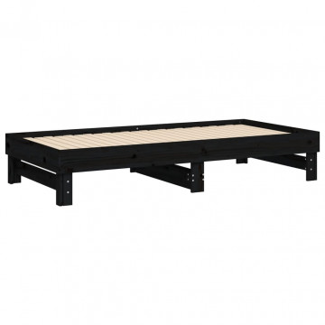 Pat de zi extensibil, negru, 2x(90x190) cm, lemn masiv de pin - Img 7