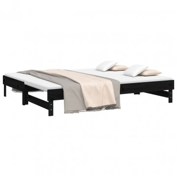 Pat de zi extensibil, negru, 2x(90x200) cm, lemn masiv de pin - Img 3