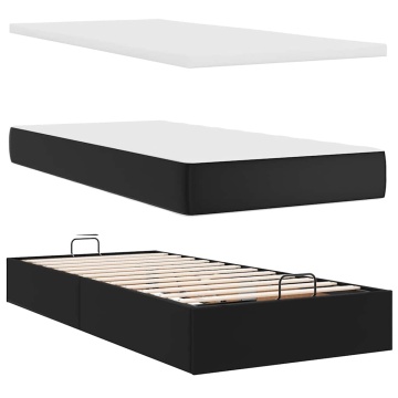 Pat otoman cu saltea, negru, 100x200cm, piele ecologică - Img 7