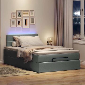 Pat otoman cu saltea și LED-uri, gri închis, 120x200 cm, textil - Img 3