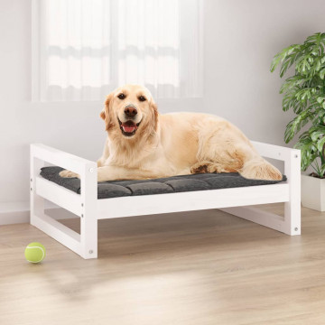 Pat pentru câini, alb, 75,5x55,5x28 cm, lemn masiv de pin - Img 1