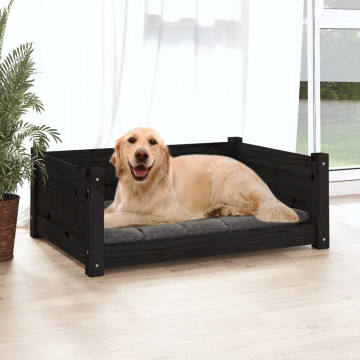 Pat pentru câini, negru, 75,5x55,5x28 cm, lemn masiv de pin - Img 1