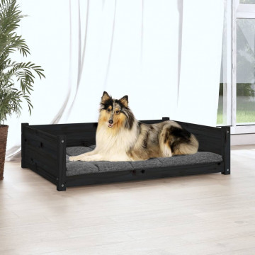 Pat pentru câini, negru, 95,5x65,5x28 cm, lemn masiv de pin - Img 3