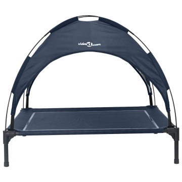 Pat ridicat pentru câini cu copertină detașabilă bleumarin XL metal - Img 4