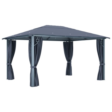 Pavilion cu perdele & șiruri lumini LED antracit 4x3m aluminiu - Img 4