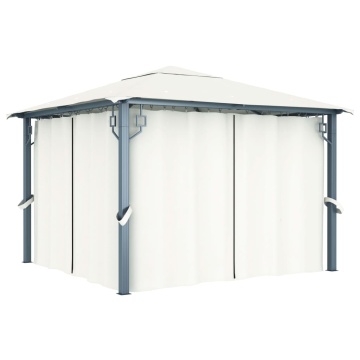 Pavilion cu perdele & șiruri lumini LED, crem, 3x3 m, aluminiu - Img 3